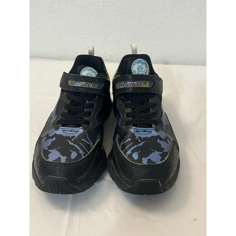 Skill Shooters Boys Sz 2 Waterproof SK009 Tennis Shoes Black Blue Neon Splatter